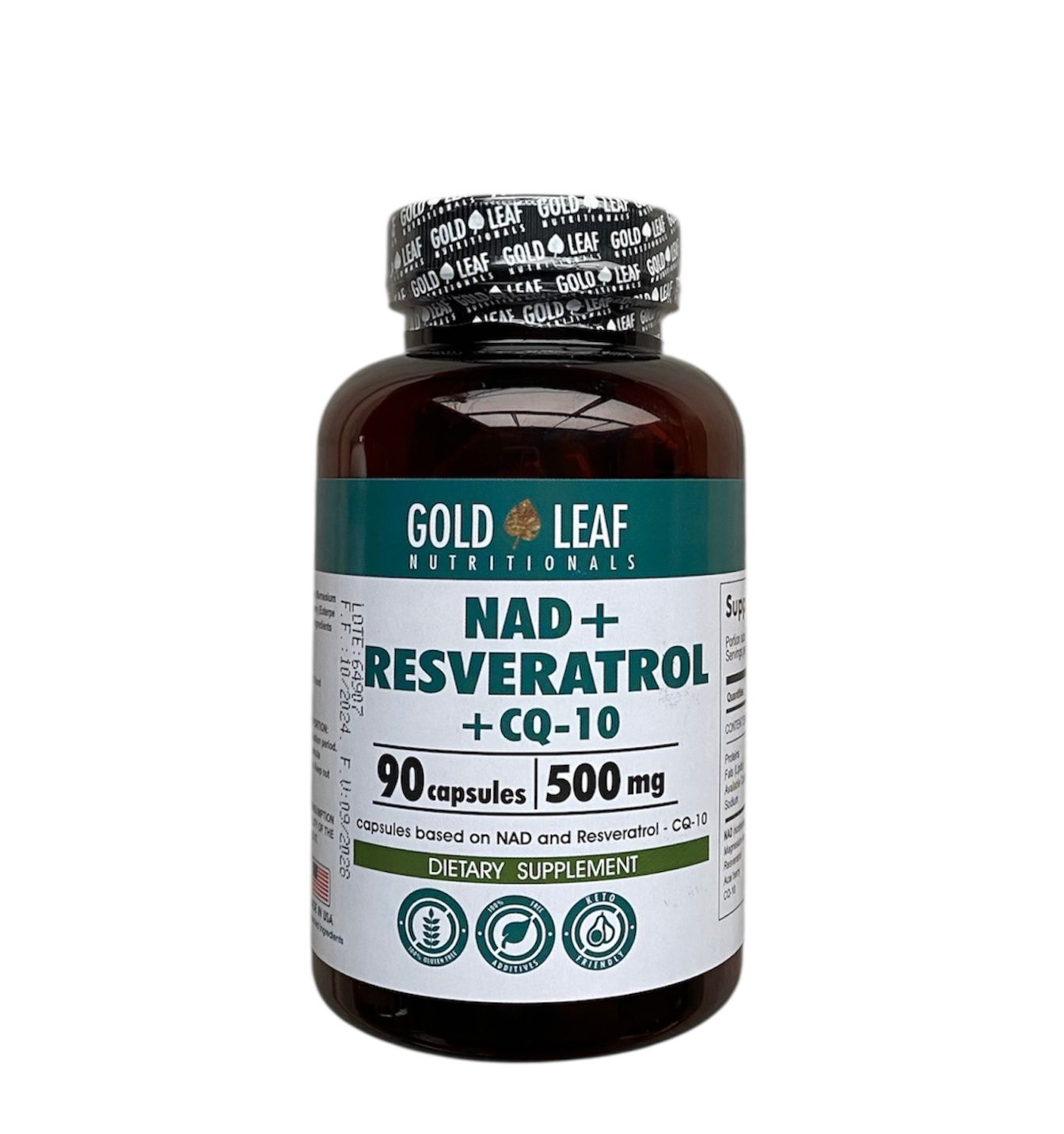 Gold Leaf -NAD+ Resveratrol + CoQ10 500 mg (90 caps): energía celular