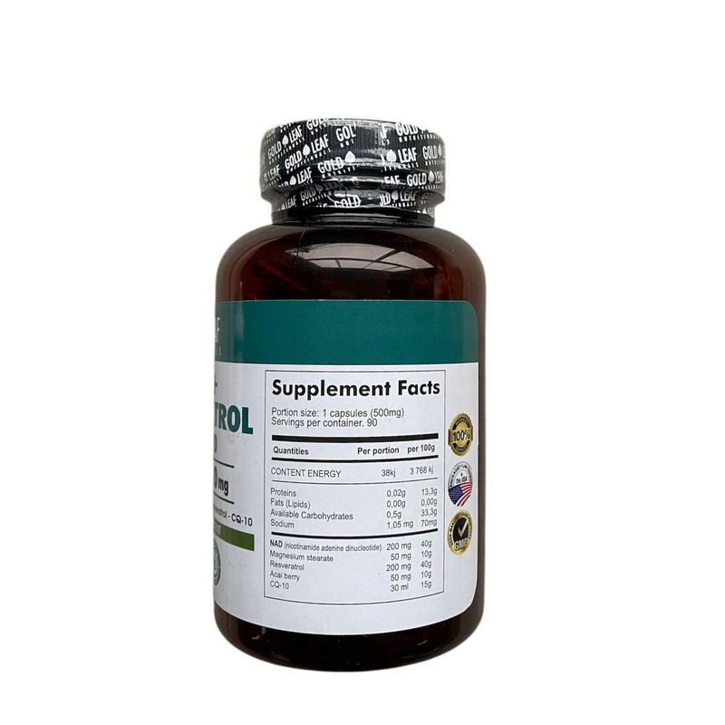 NAD+ Resveratrol + CQ Gold Leaf 90 capsulas