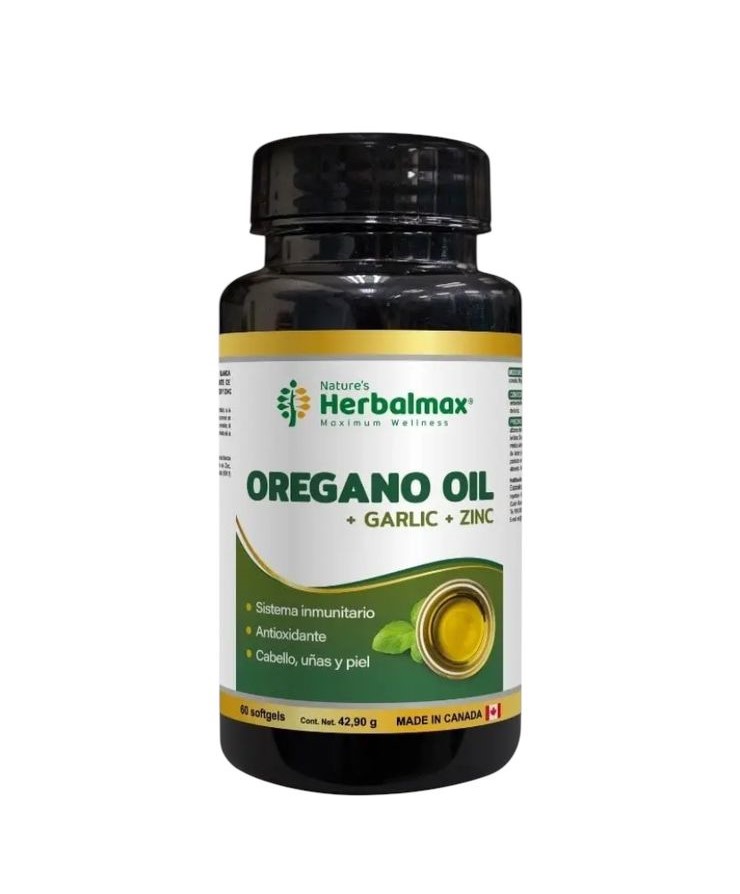 Oregano Oil + Garlic + Zinc de Herbalmax - 60 cápsulas blandas